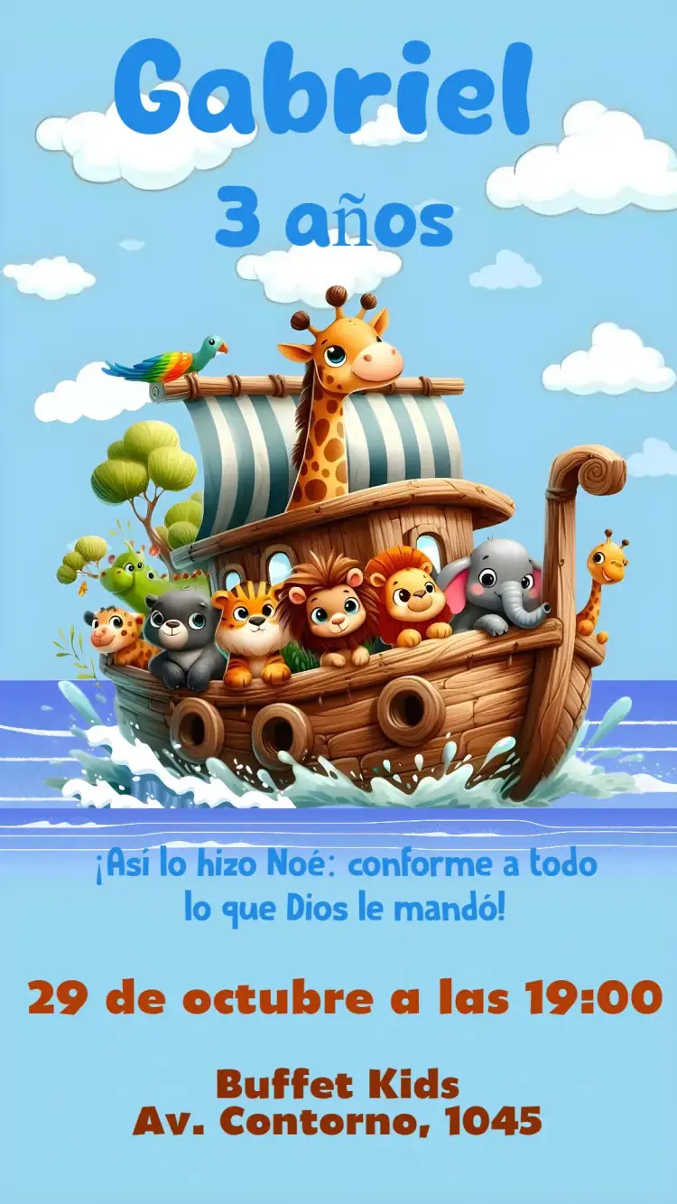 Invitación Arca de Noé – tema Cumpleaños Infantil Arca de Noé, animales, infantil