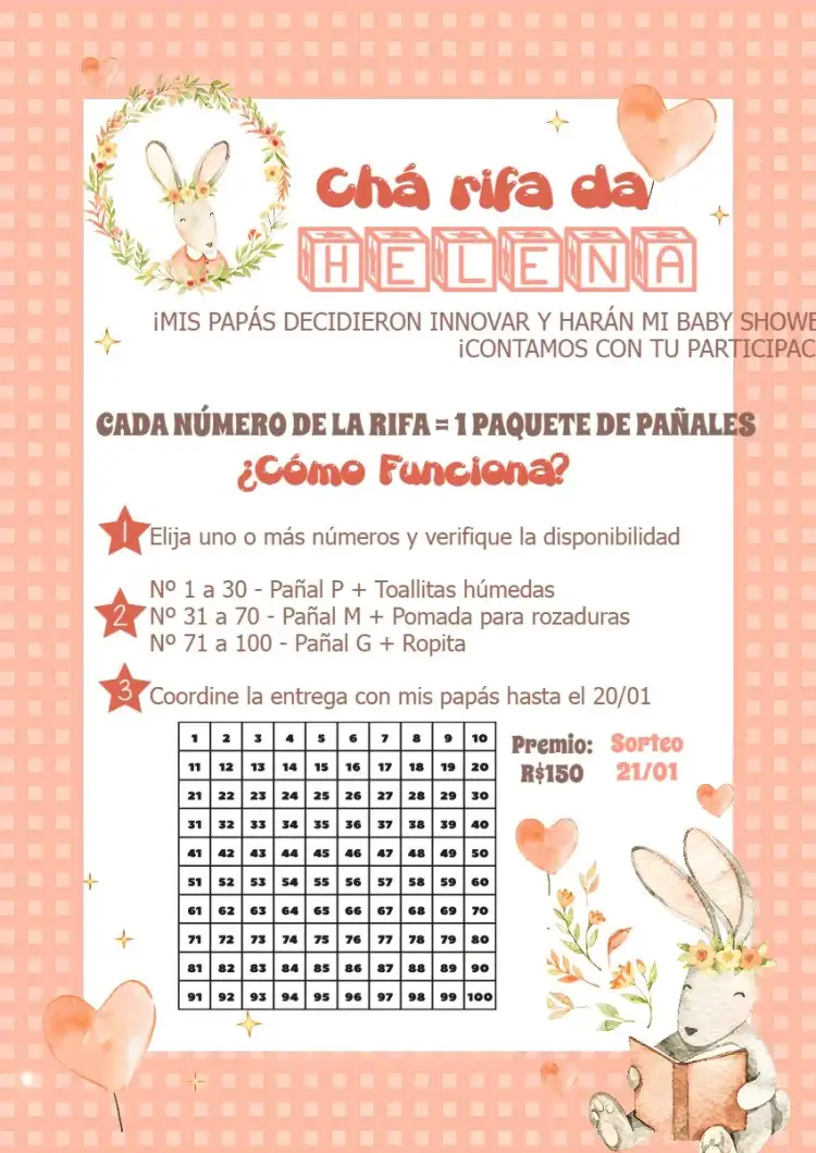 Invitación Té Rifa Conejita Acuarela Conejo – tema Té Rifa acuarela, jardín, colores suaves, animalitos, festivo, colorido