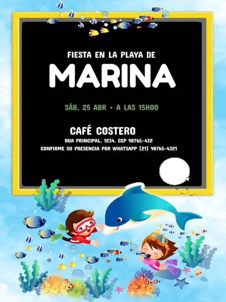 Invitación Playa Tropical Para Editar Joven – tema Cumpleaños Infantil tropical, colorido, veraniego, marino, divertido, infantil
