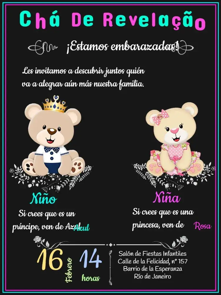 Invitación Chá de Revelación Niño o Niña Pizarra editable y personalizable