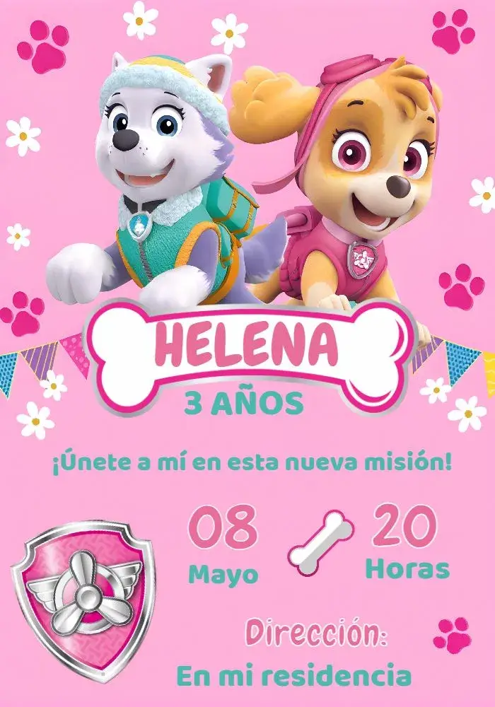 Invitación Patrulla Canina Skye Rosa