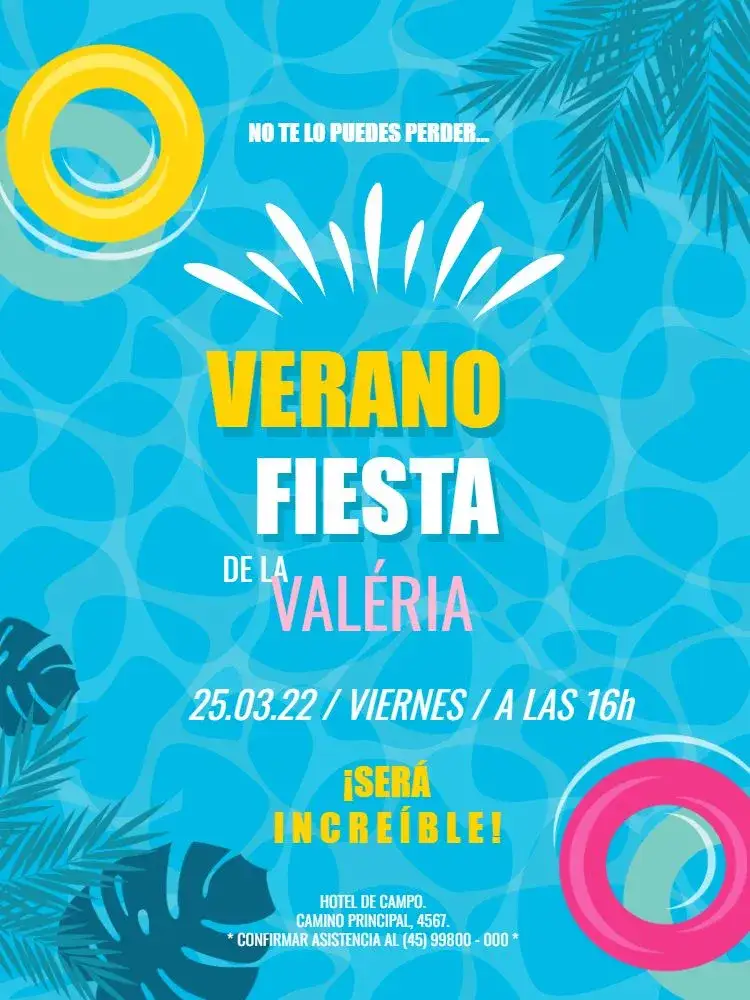 Invitación Fiesta de Verano – tema Cumpleaños Infantil tropical, verano, colorido, divertido, juguetón, playero