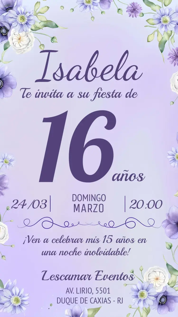 Invitación 15 Años Floral editable y personalizable