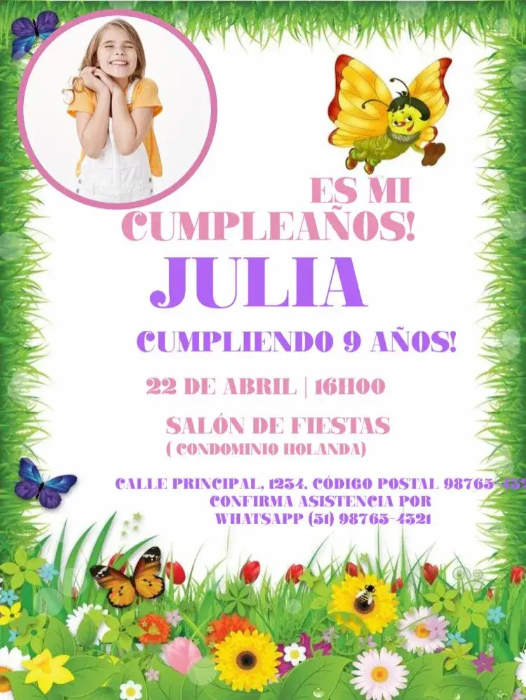 Invitación S De Mariposa Con Foto Para Editar Infantil