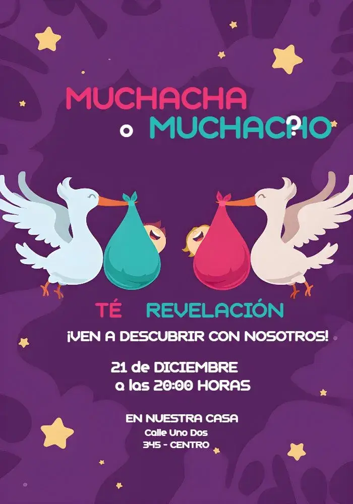 Invitación Baby Shower Stork Mimo Revelation