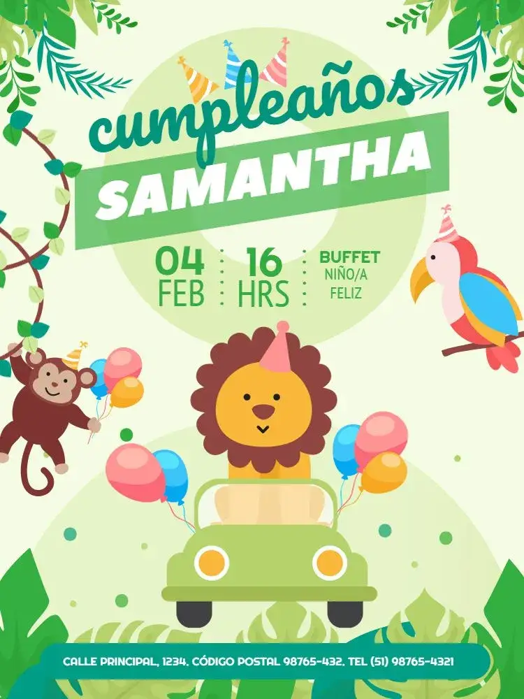 Invitación Safari Baby Verde León – tema Baby Shower safari, estampado animal, verde claro, lúdico, infantil, tropical