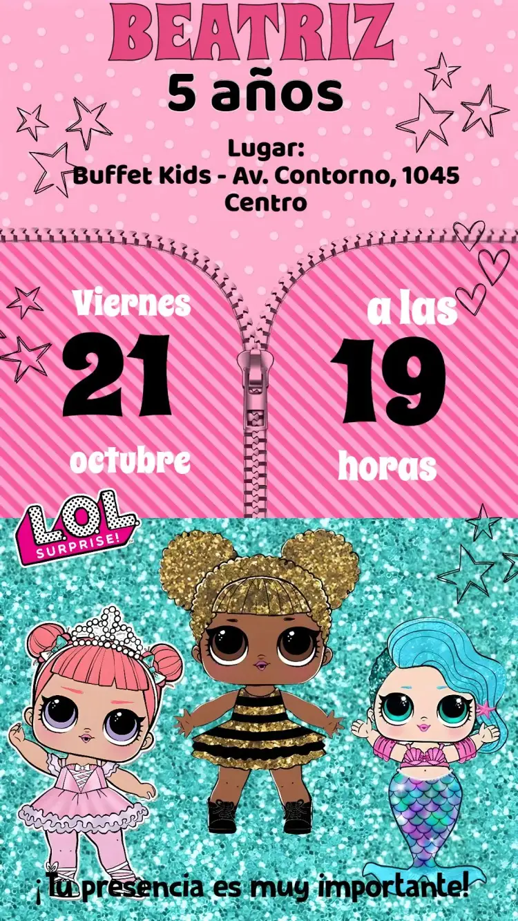 Invitación Lol Surprise – tema colorido, divertido, temático, lúdico, alegre