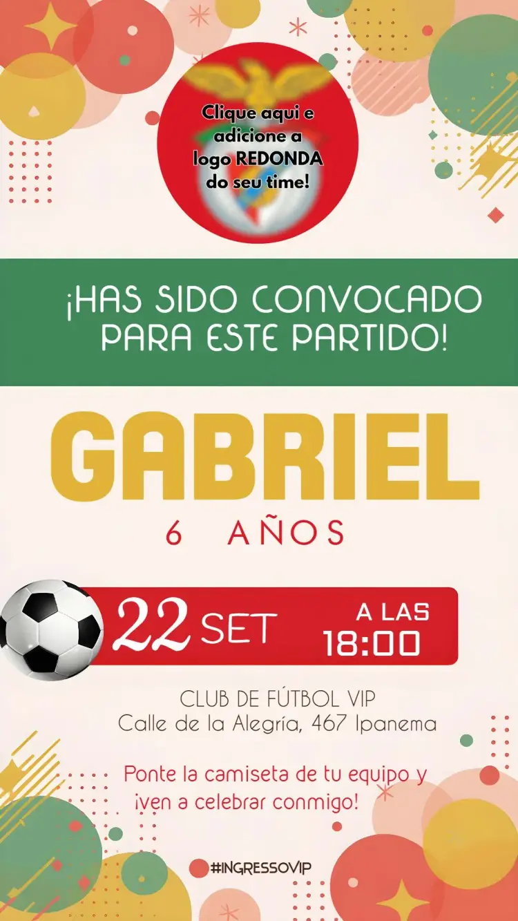 Invitación Fútbol Benfica editable y personalizable