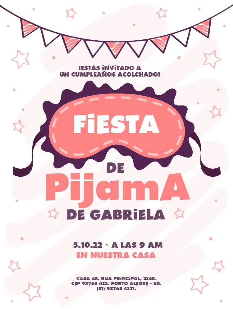 Invitación Fiesta De Pijamas Estrella – tema Cumpleaños Infantil lúdico, estrella, delicado, rosa, morado