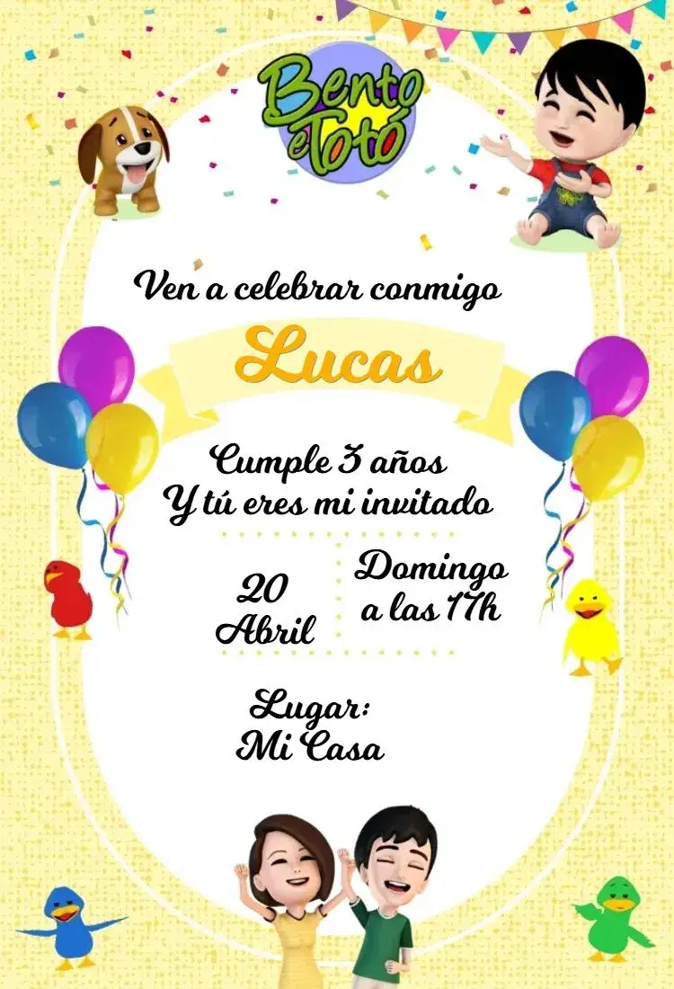Invitación Bento y Toto Amarillo