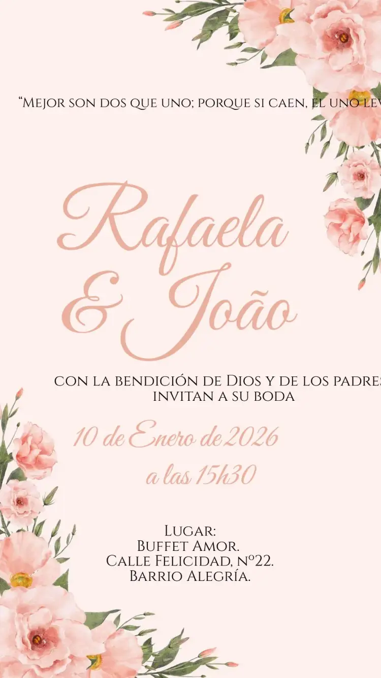 Invitación Boda floral Rosa Melocotón