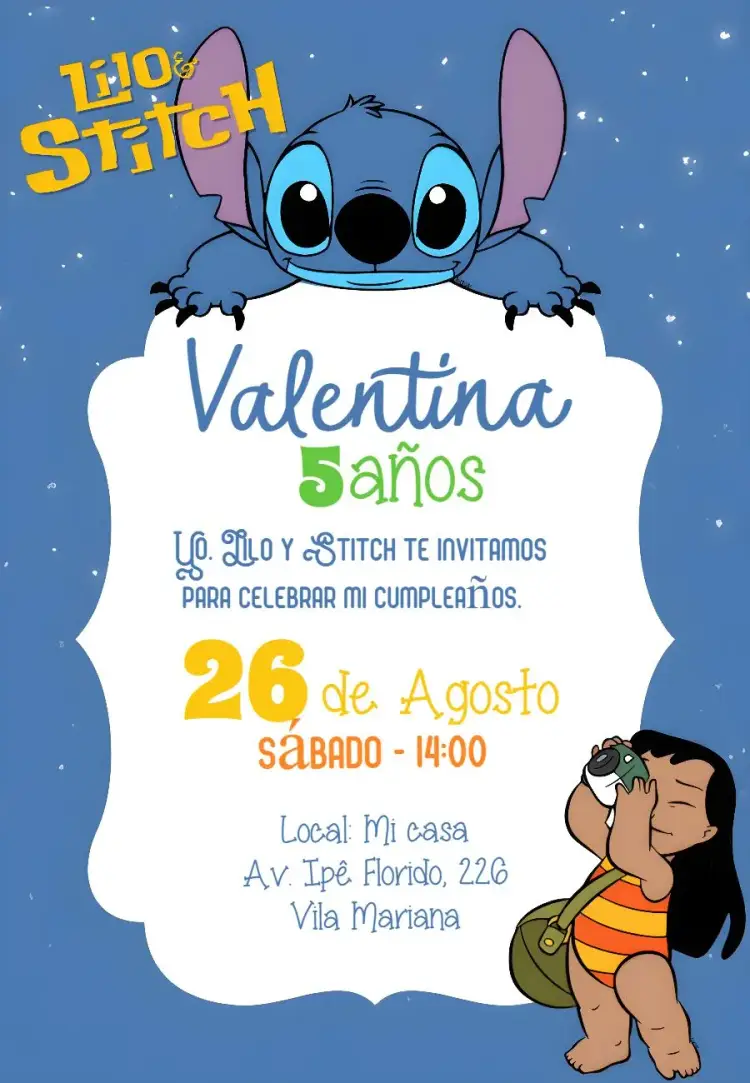Invitación Lilo Y Stitch Ohana