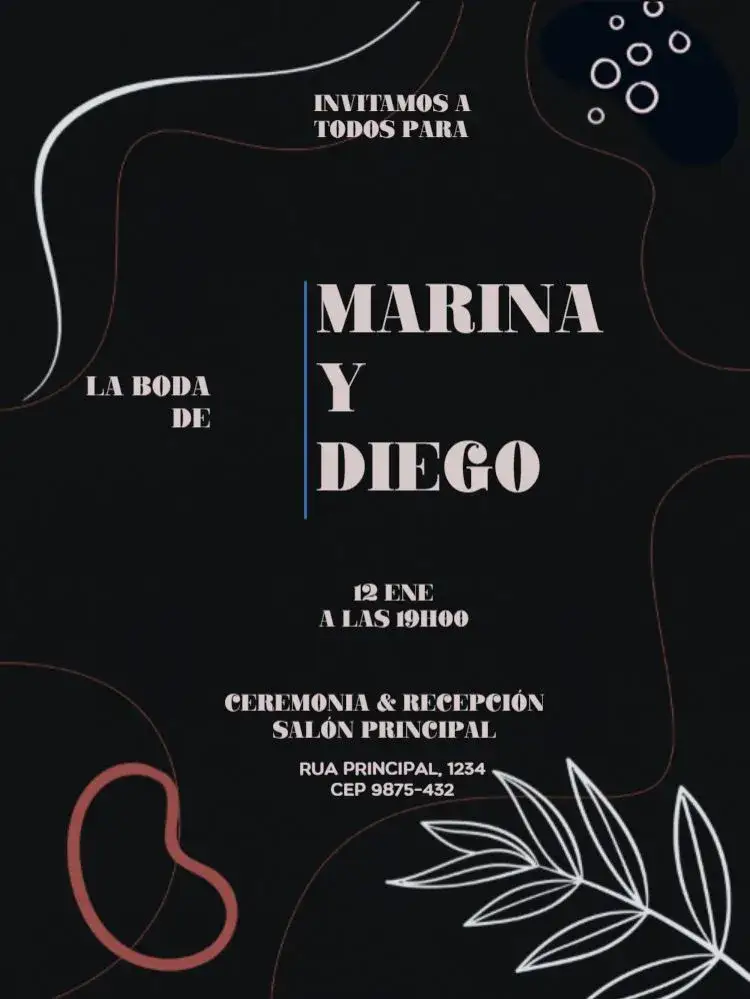 Invitación Boda Simple y Creativa Azul – tema Boda moderno, geométrico, azul oscuro, sencillo, elegante