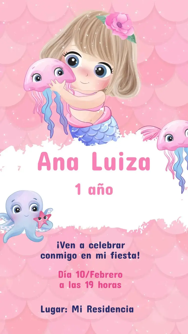 Invitación Cumpleaños Sirena Fondo del Mar