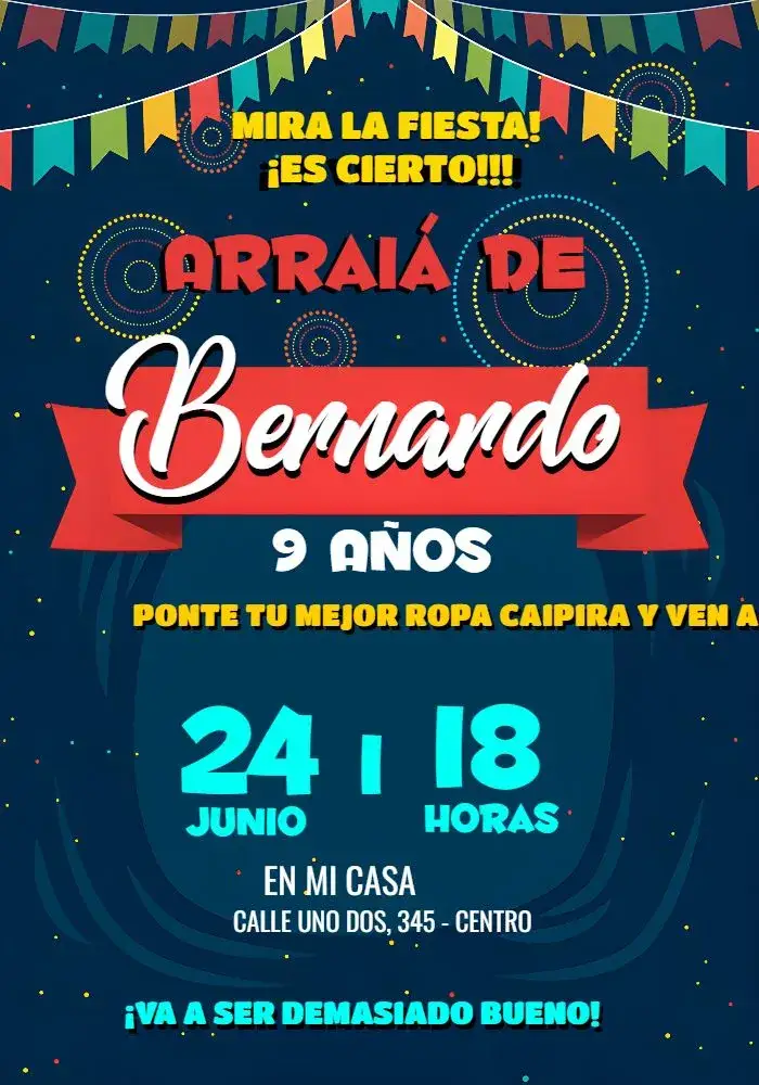 Invitación Fiesta Junina Arraiá Festajulina – tema Cumpleaños colorido, tradicional, vintage, alegre, festivo