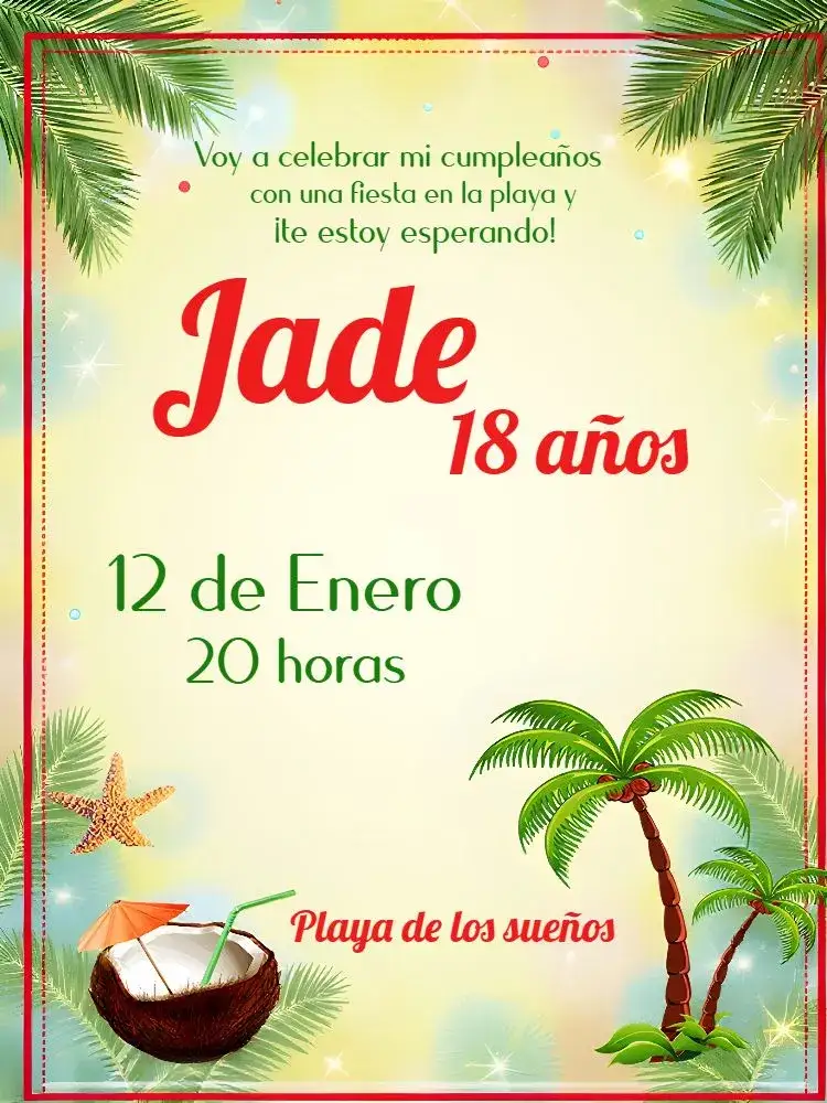 Invitación Adulto Unisex – tema Cumpleaños playa, verano, palmeras, modernidad, colores vibrantes