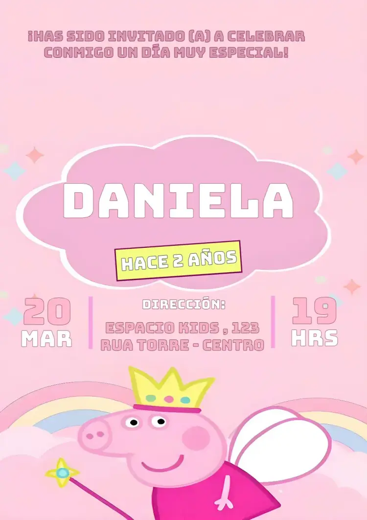 Invitación Peppa Pig Infantil Kids editable y personalizable