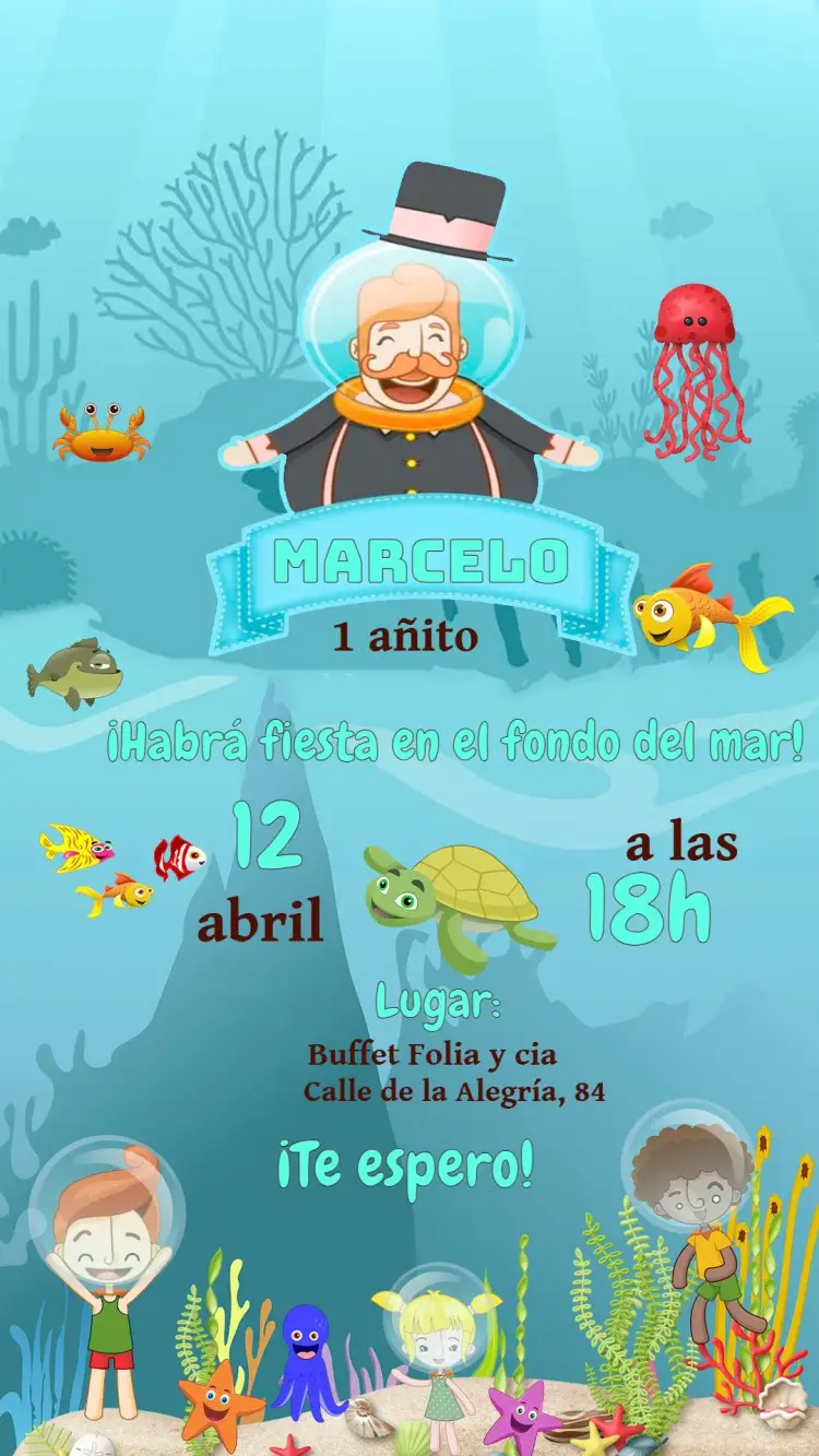 Invitación Mundo Bita En El Fondo Del Mar Infantil