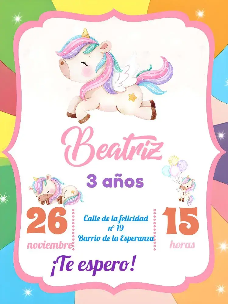 Invitación Unicornio Blanco