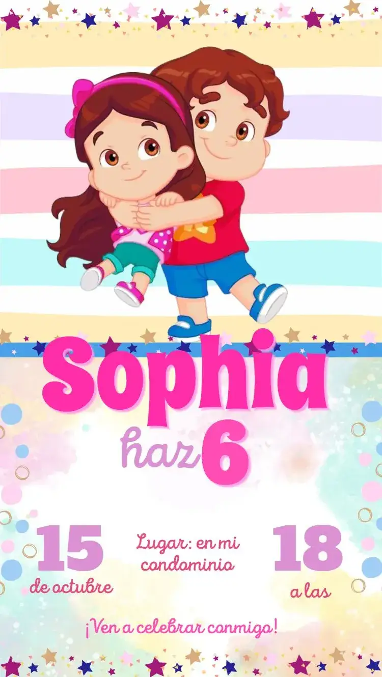 Invitación Maria Clara y JP – tema Cumpleaños Infantil pastel, divertido, colorido, moderno, infantil