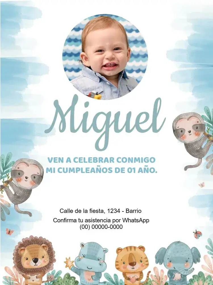 Invitación Safari Infantil Niño Animales
