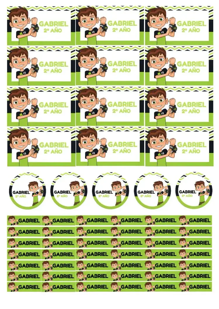 Invitación Etiqueta Escolar Ben 10 Verde – tema Cumpleaños Infantil verde, temático, divertido, aventura, niños, personajes