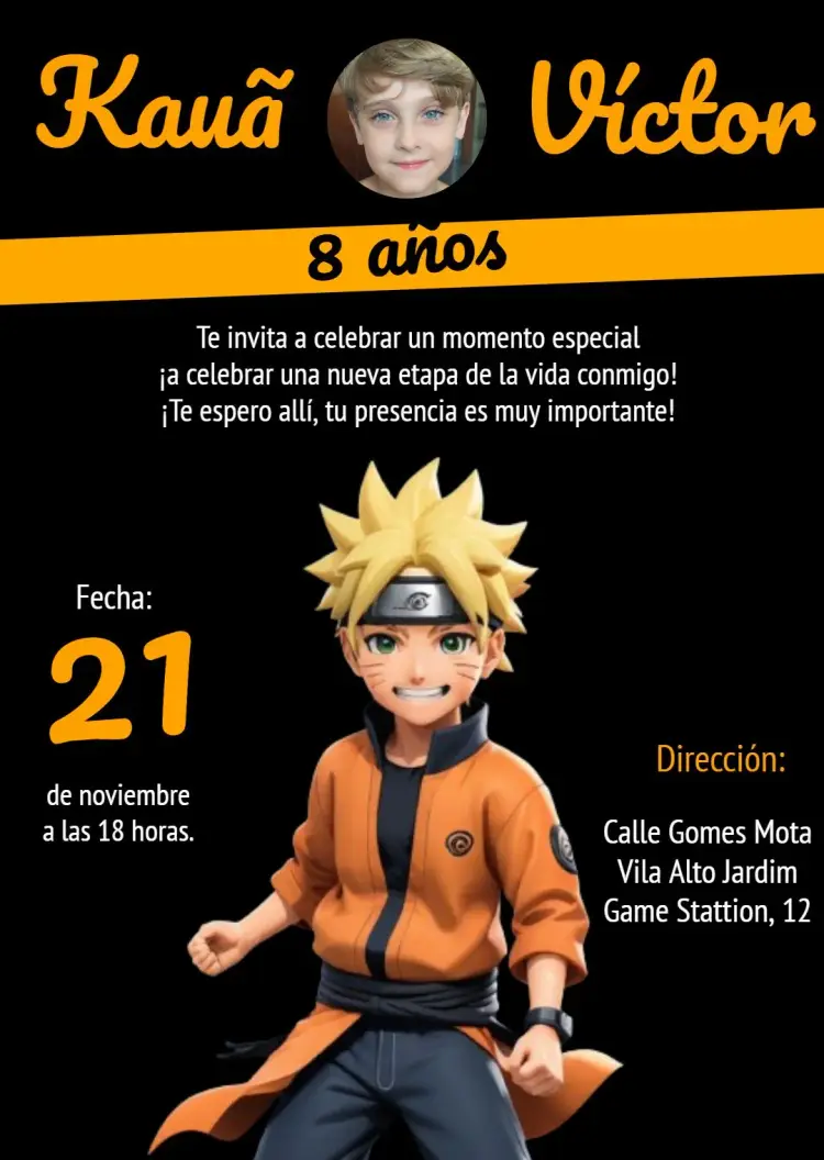 Invitación Naruto Shippuden Con Foto de Boruto