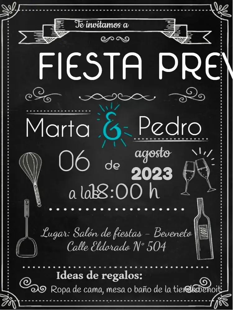 Invitación Chá Bar Pizarra Negro Blanco – tema Despedida de Soltera pizarra, blanco y negro, moderno, culinaria, elegante, minimalista