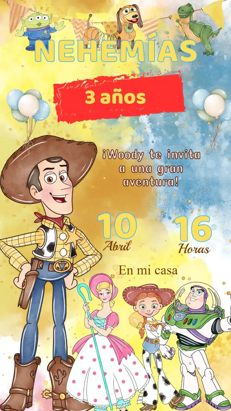 Invitación Invitación Cumpleaños Toy Story – tema Cumpleaños Infantil colorido, divertido, infantil, aventura, fiesta temática