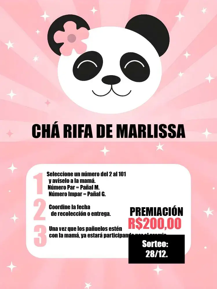Invitación Té Rifa Panda Rosa Animales – tema Té Rifa rosa, blanco y negro, animales, rayas, lúdico, divertido