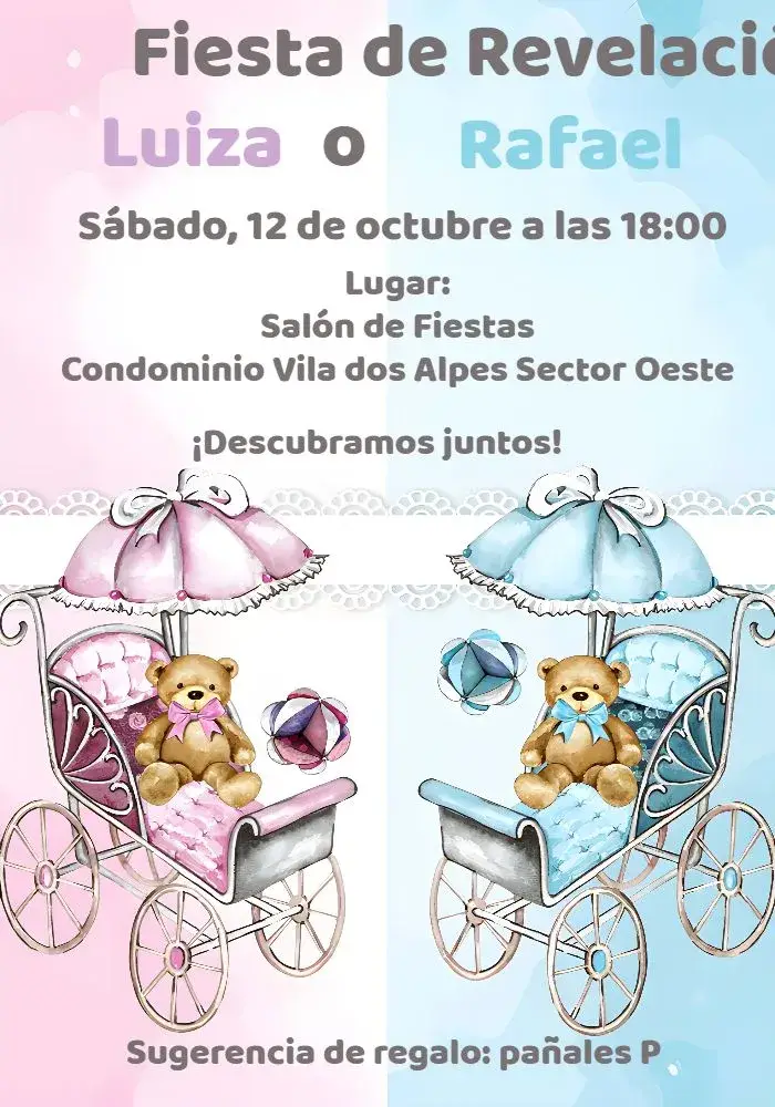 Invitación Chá Revelación Ositos Acuarela Rosa