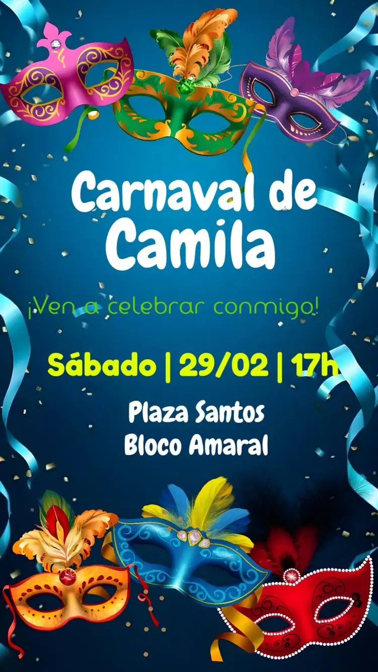 Invitación Fiesta De Carnaval Colorido – tema Fechas Conmemorativas colorido, brillante, divertido, tropical, festivo