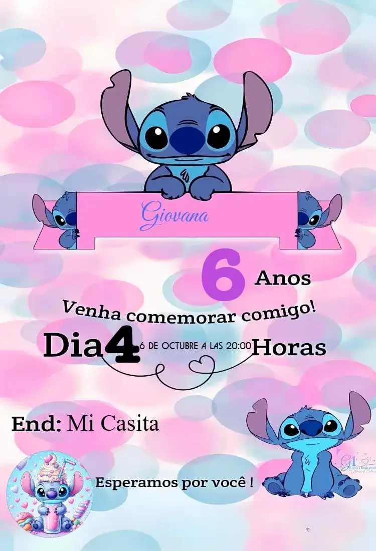 Invitación cumpleaños de Stitch – tema Cumpleaños colorido, divertido, temático, infantil, tropical