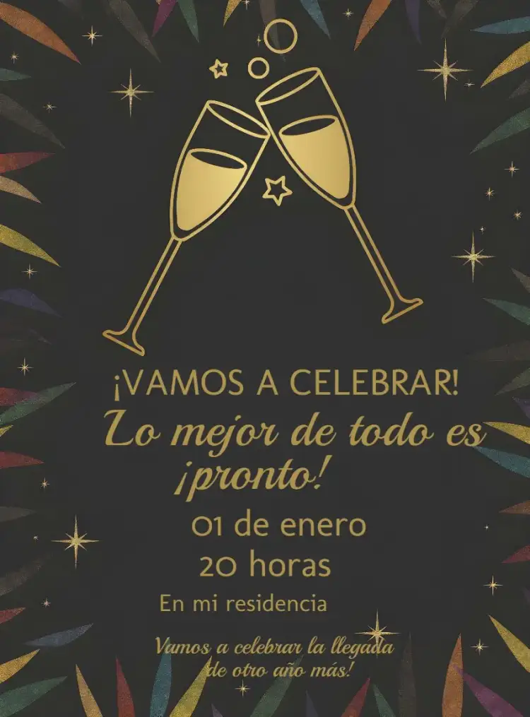 Invitación Fiesta Año Nuevo Gris – tema Fechas Conmemorativas gris, dorado, moderno, sutil, elegante, minimalista