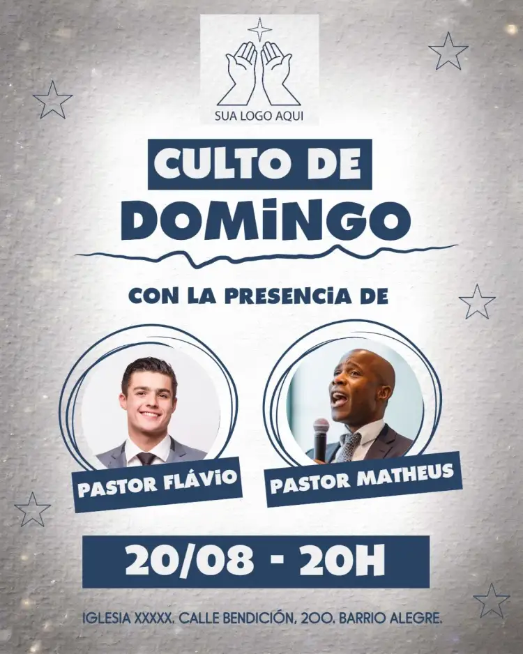 Invitación Arte Para Culto De Domingo Iglesia Con Foto Gospel – tema Bautismo gospel, religioso, moderno, suave, minimalista