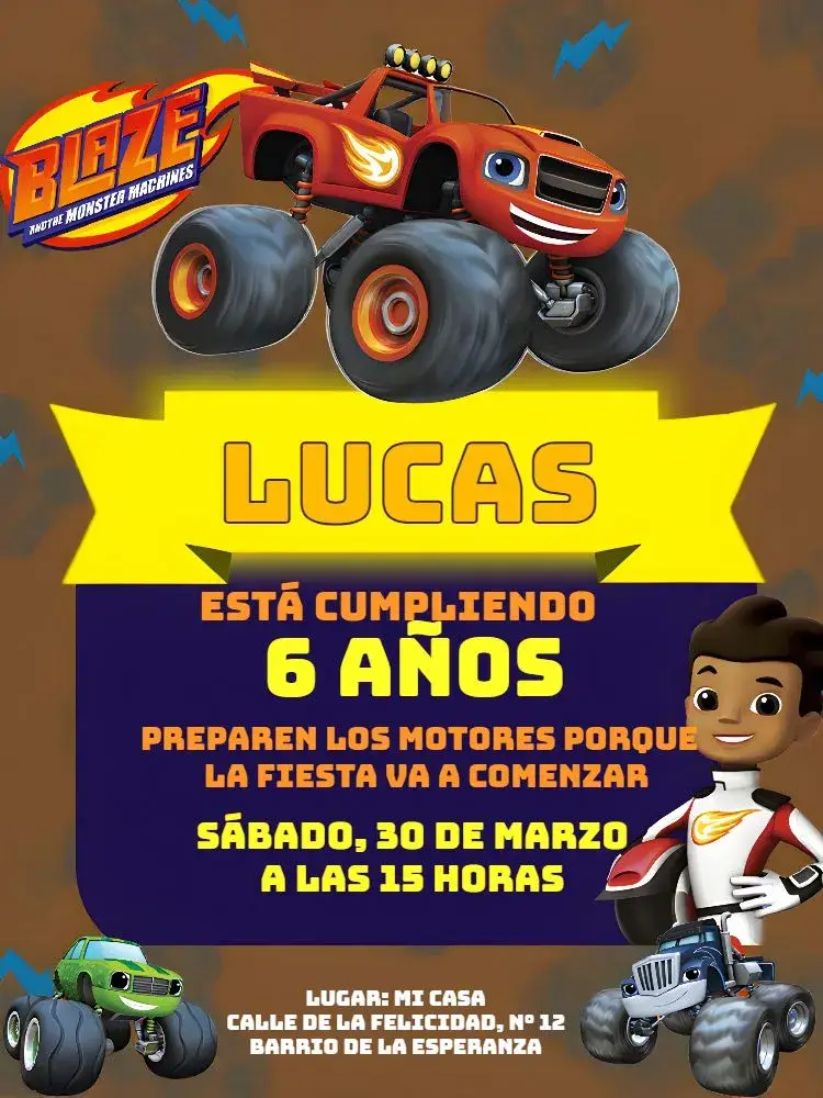 Invitación Blaze Y Las Máquinas Monstruosas Coche