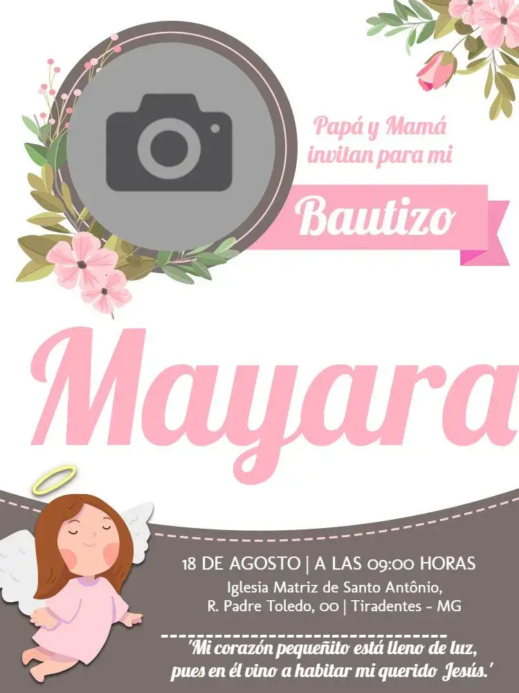 Invitación Bautizo Con Foto Iglesia editable y personalizable