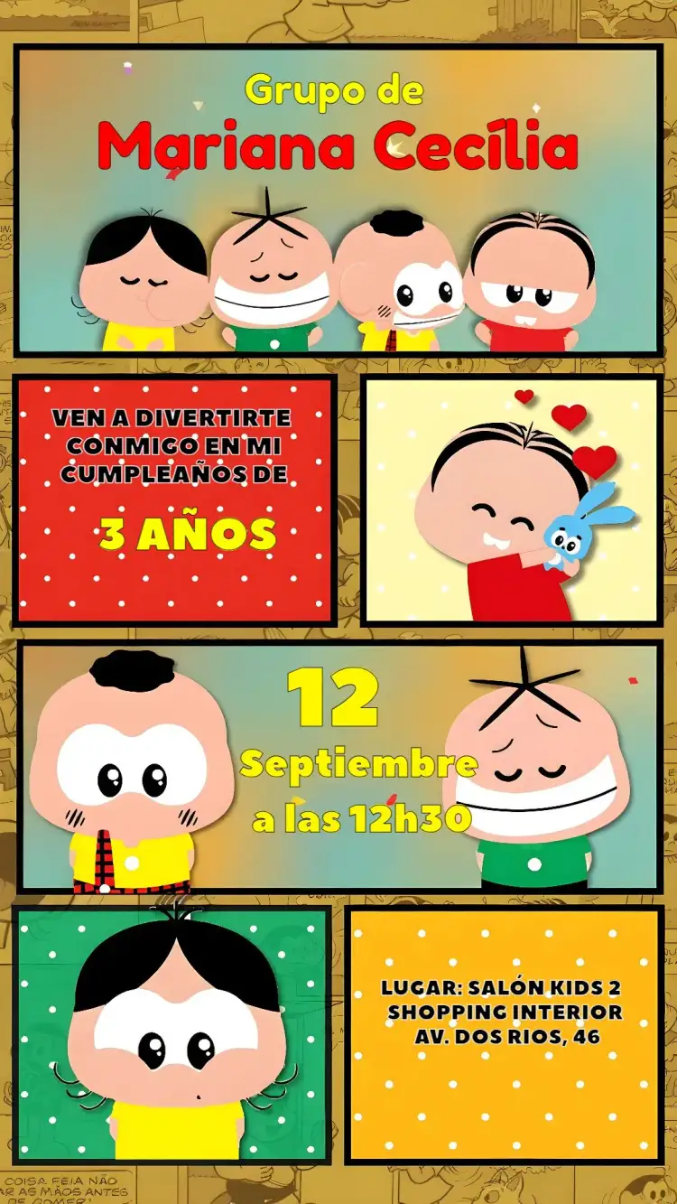Invitación Turma Da Mónica Toy Cómics – tema Cumpleaños Infantil colorido, cómico, infantil, divertido, juguetón, moderno