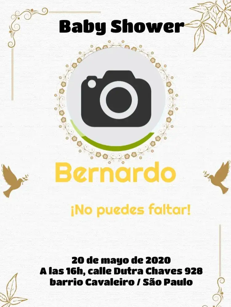 Invitación Baby Shower Palomas Con Foto Online – tema Baby Shower sutil, delicado, minimalista, colorido, moderno, infantil
