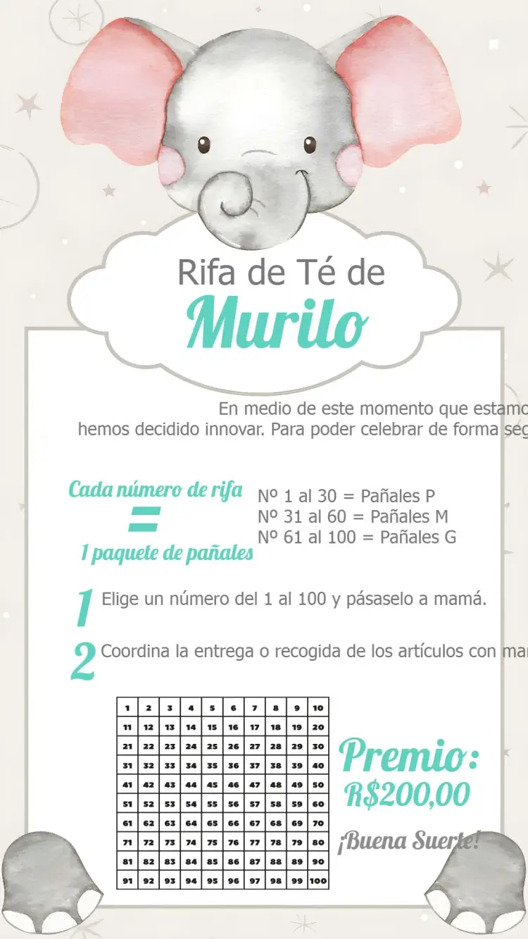 Invitación Chá Rifa Elefantinho Elefante