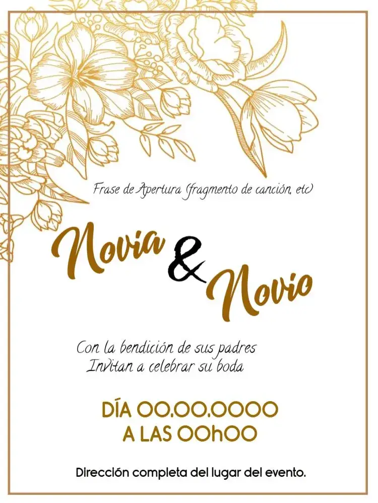 Invitación Boda Floral Dorado – tema Boda floral, dorado, elegante, romántico, clásico, minimalista
