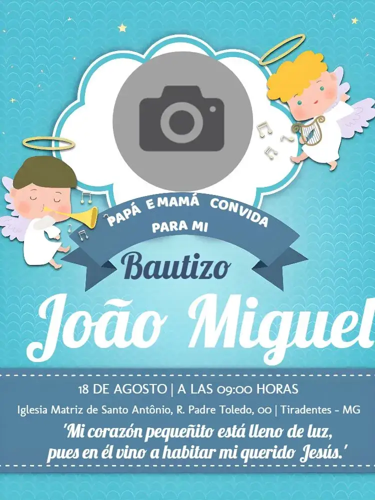 Invitación Bautizo Con Foto Niño – tema Bautismo azul, angelitos, moderno, infantil, delicado, religioso
