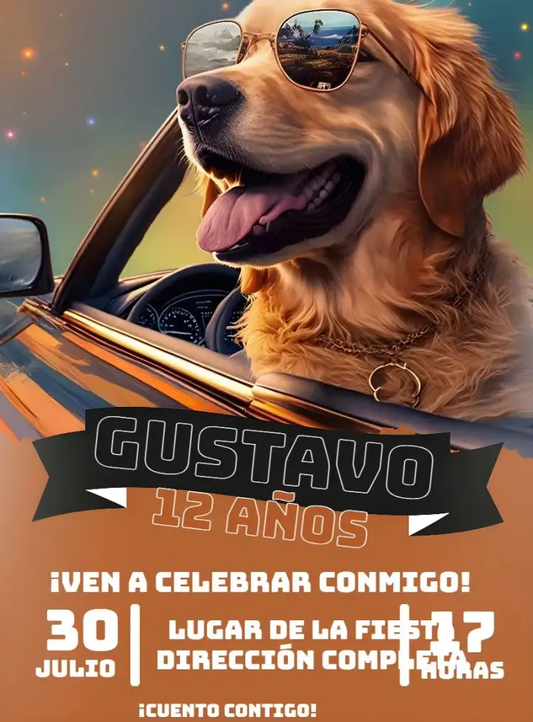 Invitación Tardezinha Cachorro Golden – tema Más buscados colorido, divertido, animales, tarde soleada, ilustraciones de perros, moderno