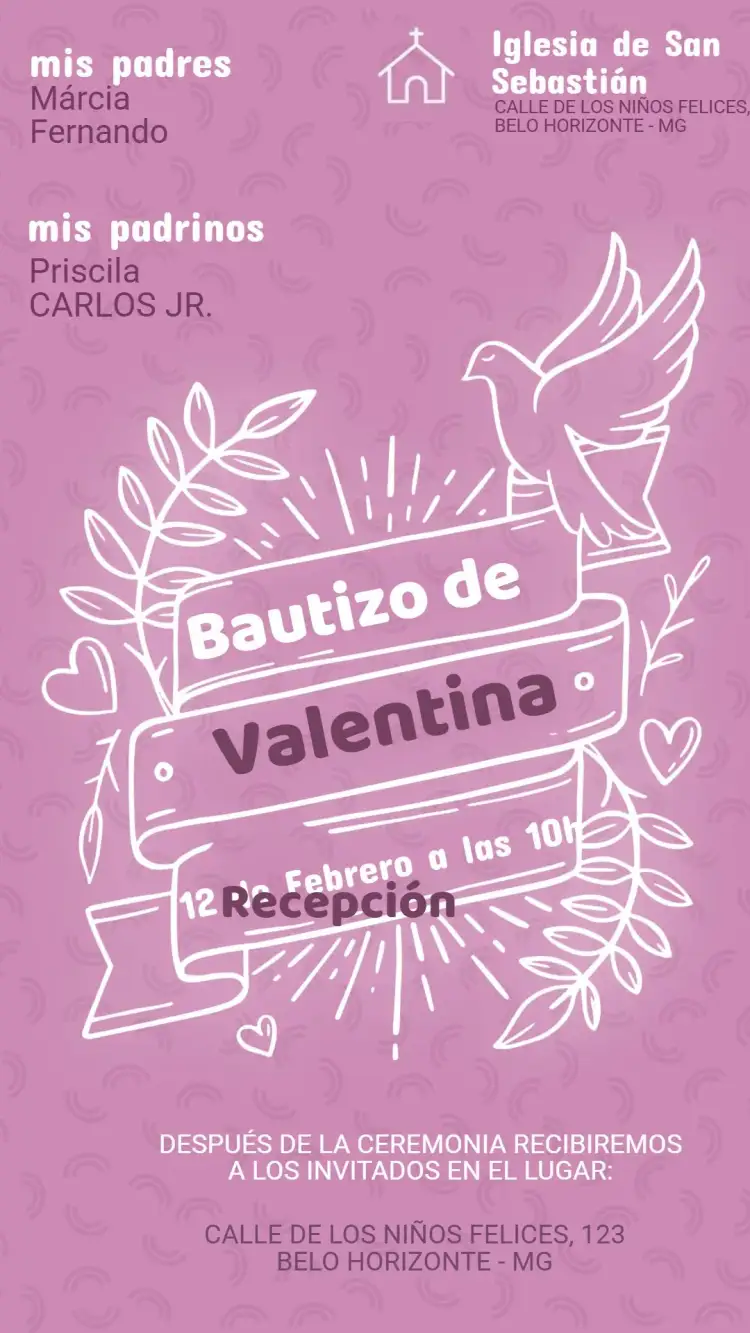 Invitación Invitación de Bautizo – tema Bautismo floral, minimalista, pastel, dorado, moderno, clásico