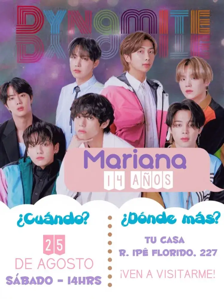 Invitación Bts Yourself – tema Cumpleaños Infantil moderno, colorido, temático, divertido, jovial