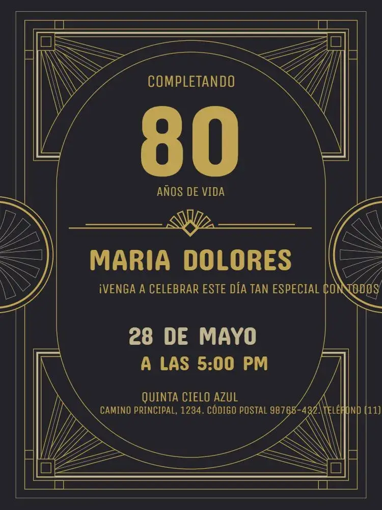 Invitación 80 Años Oscuro Adulto