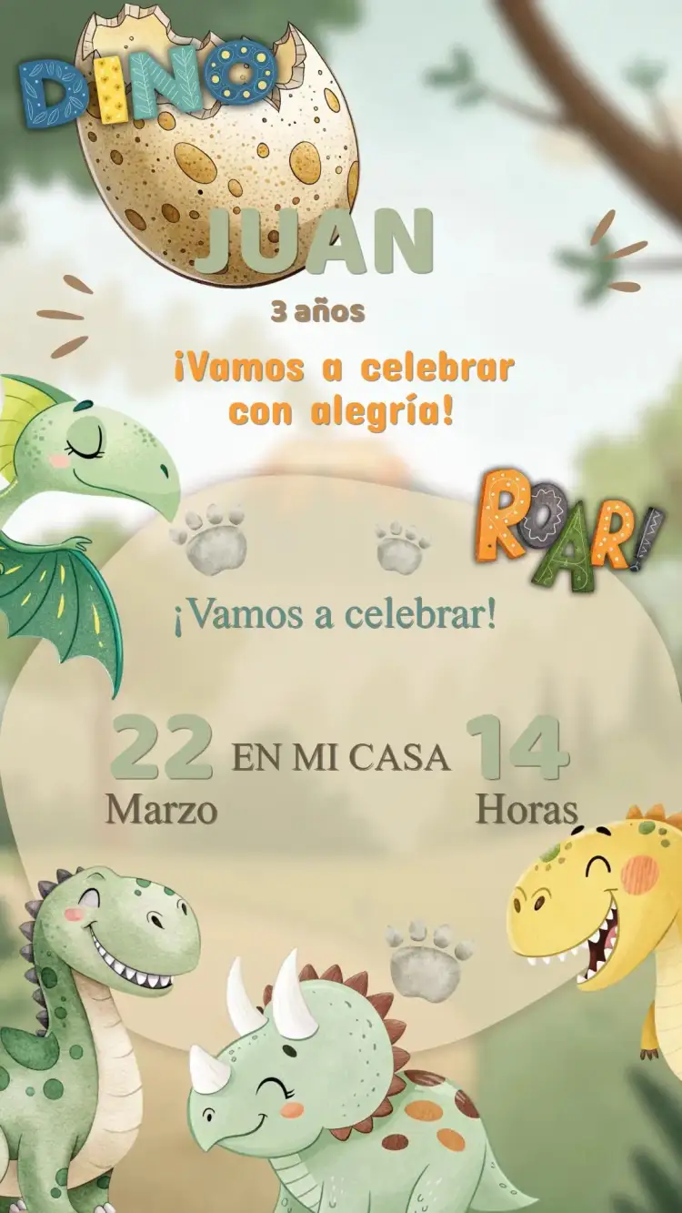 Invitación Invitación Cumpleaños Dino Cute – tema Tarjeta colorido, lúdico, divertido, temático, infantil, dinossauros