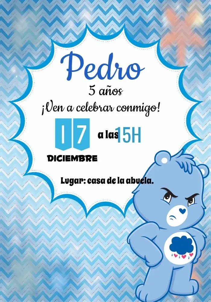 Invitación Os Ositos Cariñosos Malhumorado Niño – tema Cumpleaños Infantil azul, lúdico, infantil, divertido, colorido, carinhoso