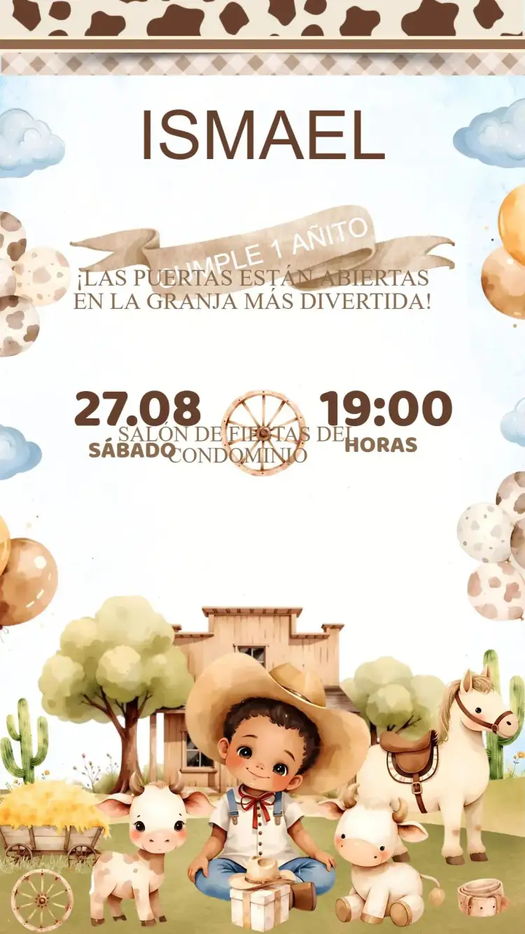 Invitación Invitación Cumpleaños Granja – tema Cumpleaños Infantil rústico, colorido, lúdico, natureza, divertido, campestre