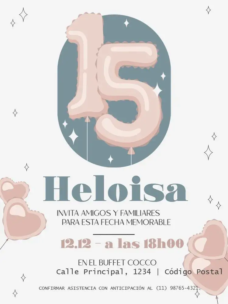 Invitación 15 Años Minimalista Corazón – tema Cumpleaños Infantil minimalista, delicado, moderno, colores pasteles, romántico, joven